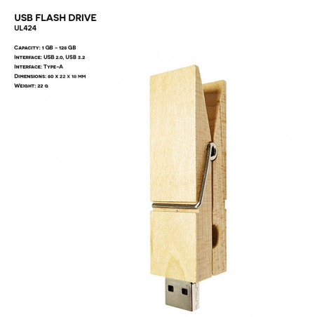 Pendrive klamerka ER SPINACZ UL424 Drewniany