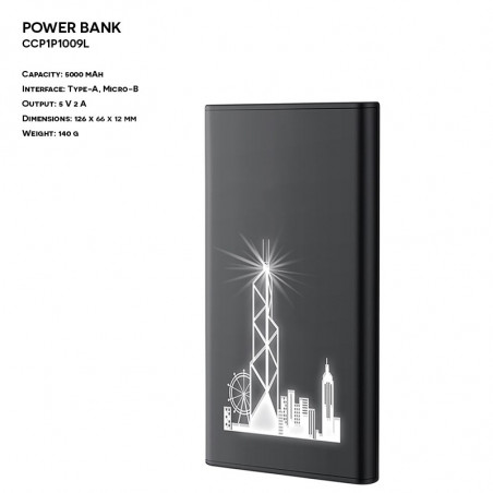 Power Bank z podświetlanym logo ER CLASSIC CC1P1009L Plastikowy