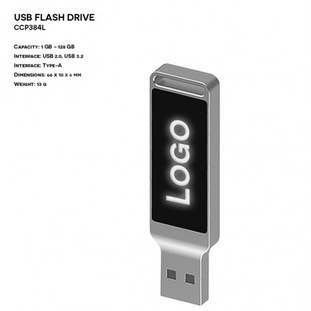 Pamięć USB z podświetlanym logo ER CLASSIC CCP384L Metalowy